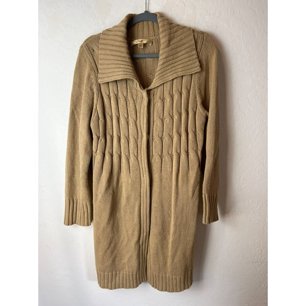 Motto Size Large Tan Cardigan Button Front Longline Split Cowl Neck